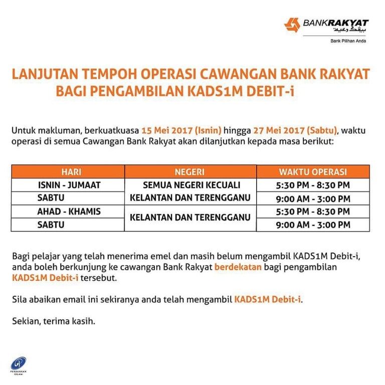 Operation time of Bank Rakyat picture