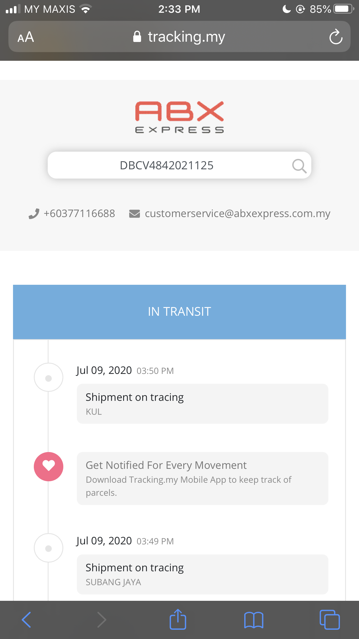 Tracking number abx